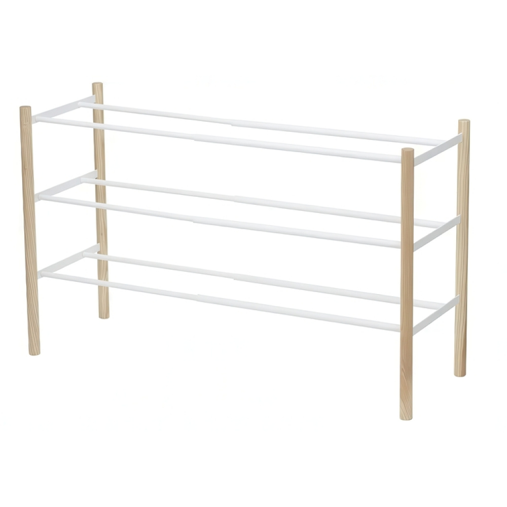 Expanderbar skohylla, metall och trä, PLAIN 3-TIERED, 41 ~ 70 x 25 x H 45,5 cm, Yamazaki, Vit /Natur i gruppen Förvaring / Hallförvaring / Skohyllor hos SmartaSaker.se (40567)