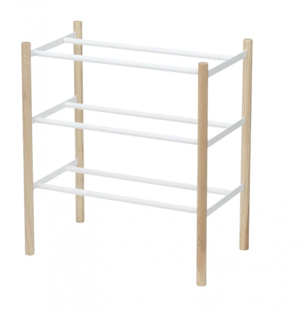 Expanderbar skohylla, metall och trä, PLAIN 3-TIERED, 41 ~ 70 x 25 x H 45,5 cm, Yamazaki, Vit /Natur i gruppen Förvaring / Hallförvaring / Skohyllor hos SmartaSaker.se (40567)