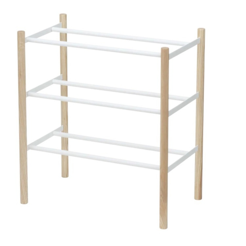 Expanderbar skohylla, metall och trä, PLAIN 3-TIERED, 41 ~ 70 x 25 x H 45,5 cm, Yamazaki, Vit /Natur i gruppen Förvaring / Hallförvaring / Skohyllor hos SmartaSaker.se (40567)