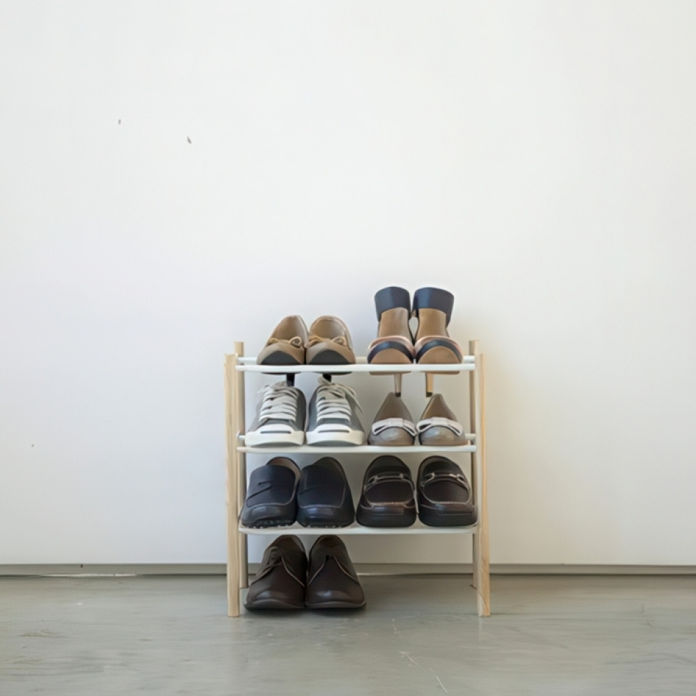 Expanderbar skohylla, metall och trä, PLAIN 3-TIERED, 41 ~ 70 x 25 x H 45,5 cm, Yamazaki, Vit /Natur i gruppen Förvaring / Hallförvaring / Skohyllor hos SmartaSaker.se (40567)