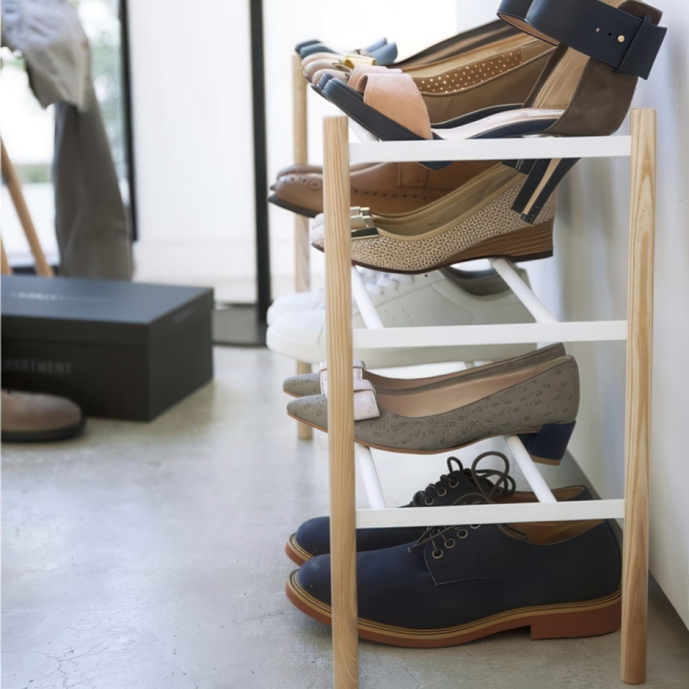 Expanderbar skohylla, metall och trä, PLAIN 3-TIERED, 41 ~ 70 x 25 x H 45,5 cm, Yamazaki, Vit /Natur i gruppen Förvaring / Hallförvaring / Skohyllor hos SmartaSaker.se (40567)