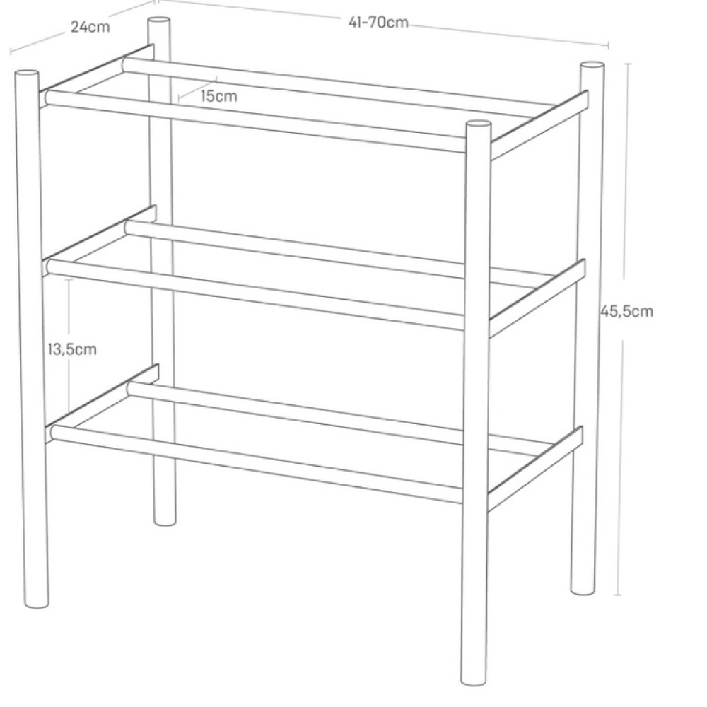 Expanderbar skohylla, metall och trä, PLAIN 3-TIERED, 41 ~ 70 x 25 x H 45,5 cm, Yamazaki, Vit /Natur i gruppen Förvaring / Hallförvaring / Skohyllor hos SmartaSaker.se (40567)