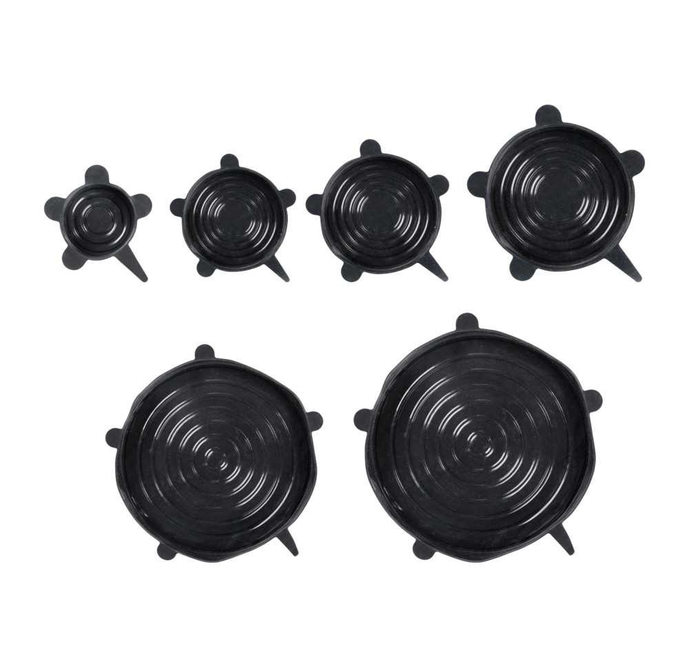 Expanderbara, lufttäta lock i silikon, 6 st, BLACK SILICONE STRETCH TOPS, Svarta i gruppen Förvaring / Köksförvaring hos SmartaSaker.se (40571)