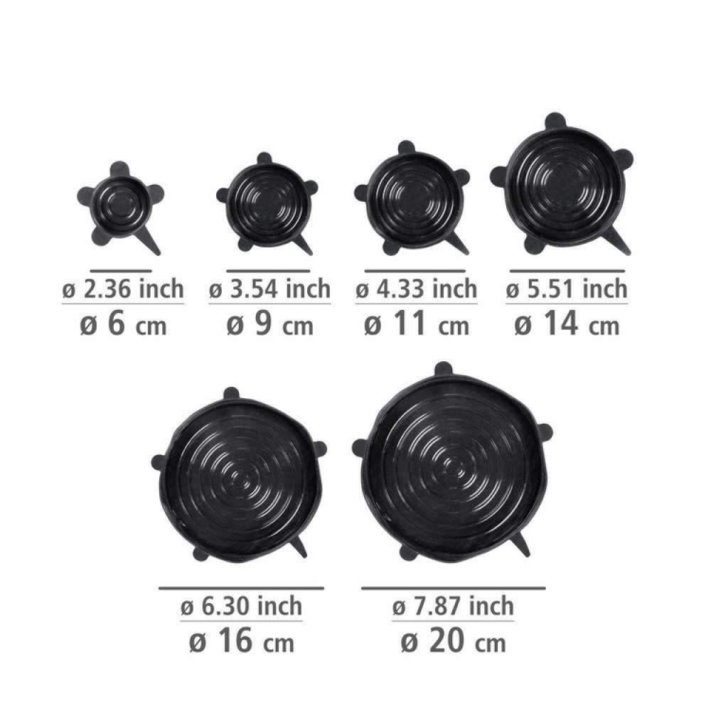 Expanderbara, lufttäta lock i silikon, 6 st, BLACK SILICONE STRETCH TOPS, Svarta i gruppen Förvaring / Köksförvaring hos SmartaSaker.se (40571)