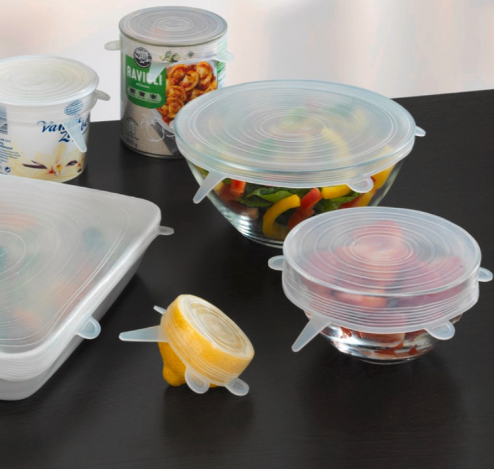 Expanderbara, lufttäta lock i silikon, 6 st, SILICONE STRETCH TOPS, Transparent i gruppen Förvaring / Köksförvaring hos SmartaSaker.se (40572)