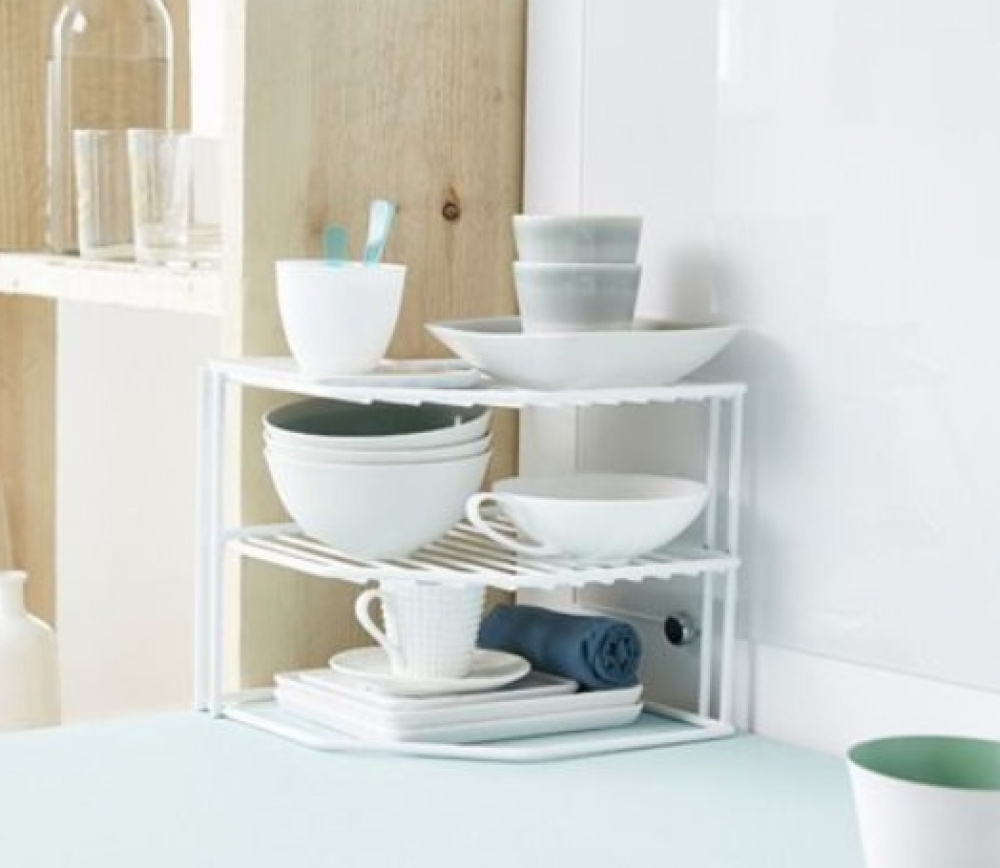 Extra hylla för hörn, med tre plan, CORNER SHELF, 24 x 23 x H 20,5 cm, Vit i gruppen Förvaring / Köksförvaring / Organisera köksskåp hos SmartaSaker.se (40582)