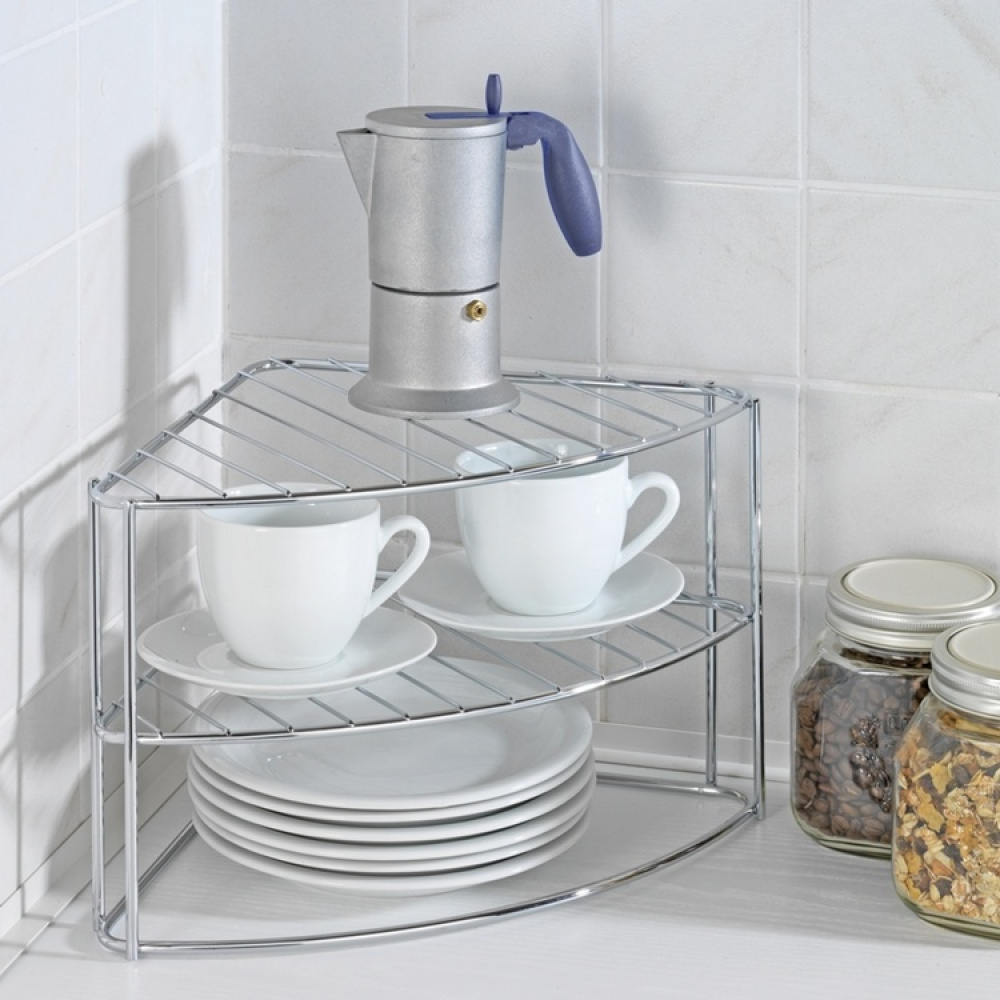 Extra hylla för hörn, med tre plan, CORNER SHELF, 25 x 25 x H 21,5 cm, Silver i gruppen Förvaring / Köksförvaring / Organisera köksskåp hos SmartaSaker.se (40583)