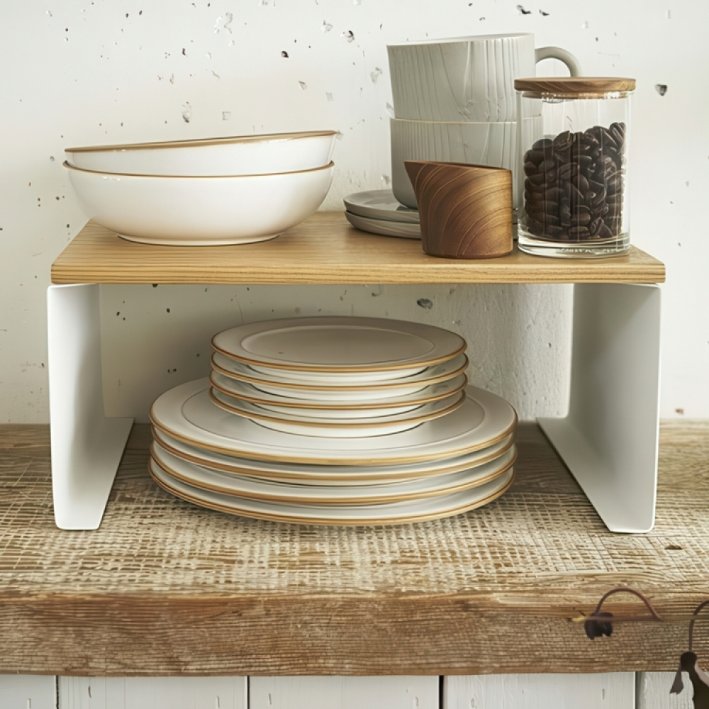 Extra hylla, TOSCA WOOD TOP, 30,5 x 22 x H 14,5 cm, Yamazaki, Vit / Trä i gruppen Förvaring / Köksförvaring / Organisera köksskåp hos SmartaSaker.se (40593)