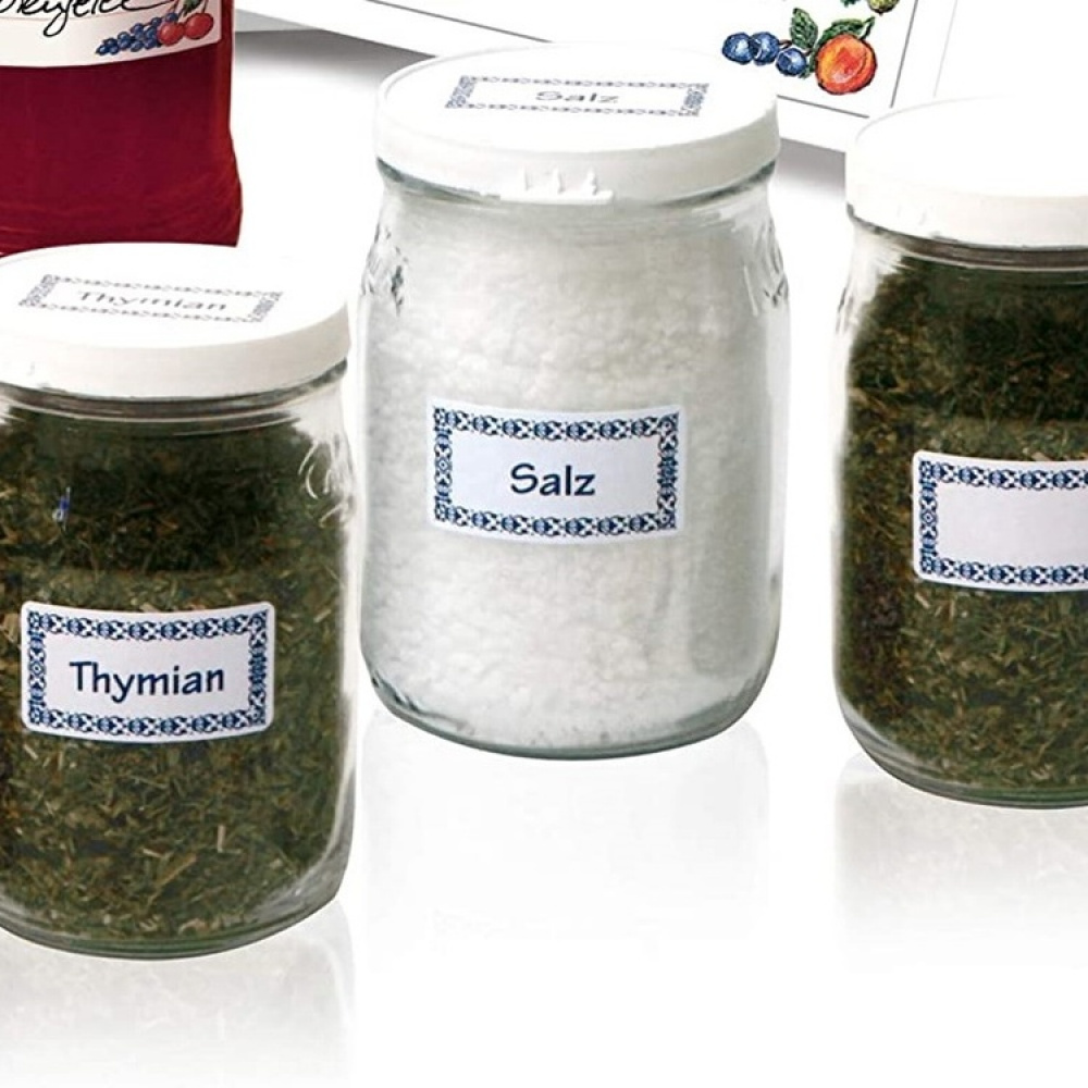 Frysetiketter, Små, 48 st, BLUE BORDER 3,7 x H 1,9 cm , Vit / Blå i gruppen Förvaring / Magneter och självhäftande / Skyltar och etiketter hos SmartaSaker.se (40632)