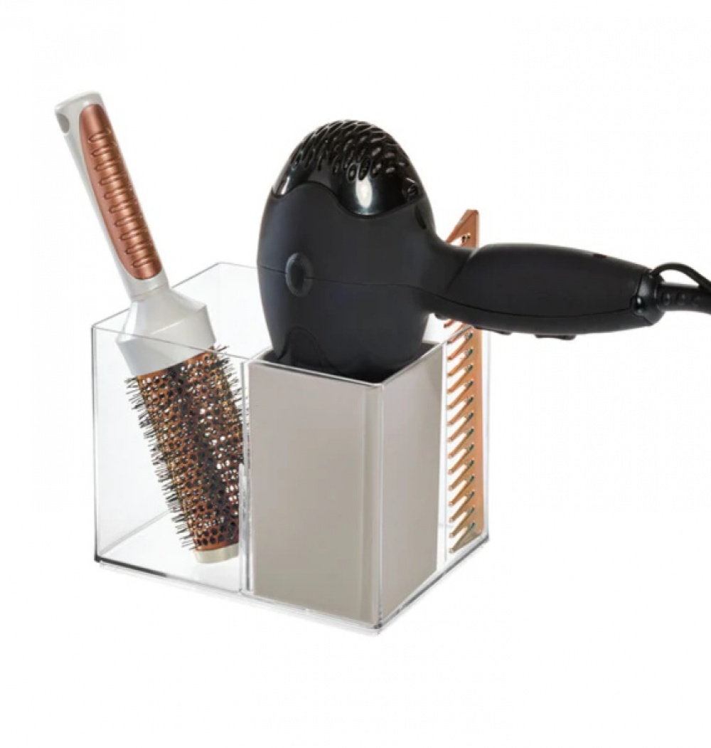Förvaring av hårtork, THE HOME EDIT HAIR TOOL HOLDER, 13,3 x 17,1 x H 13,3 cm, Klar / Grå i gruppen Förvaring / Badrumsförvaring hos SmartaSaker.se (40648)