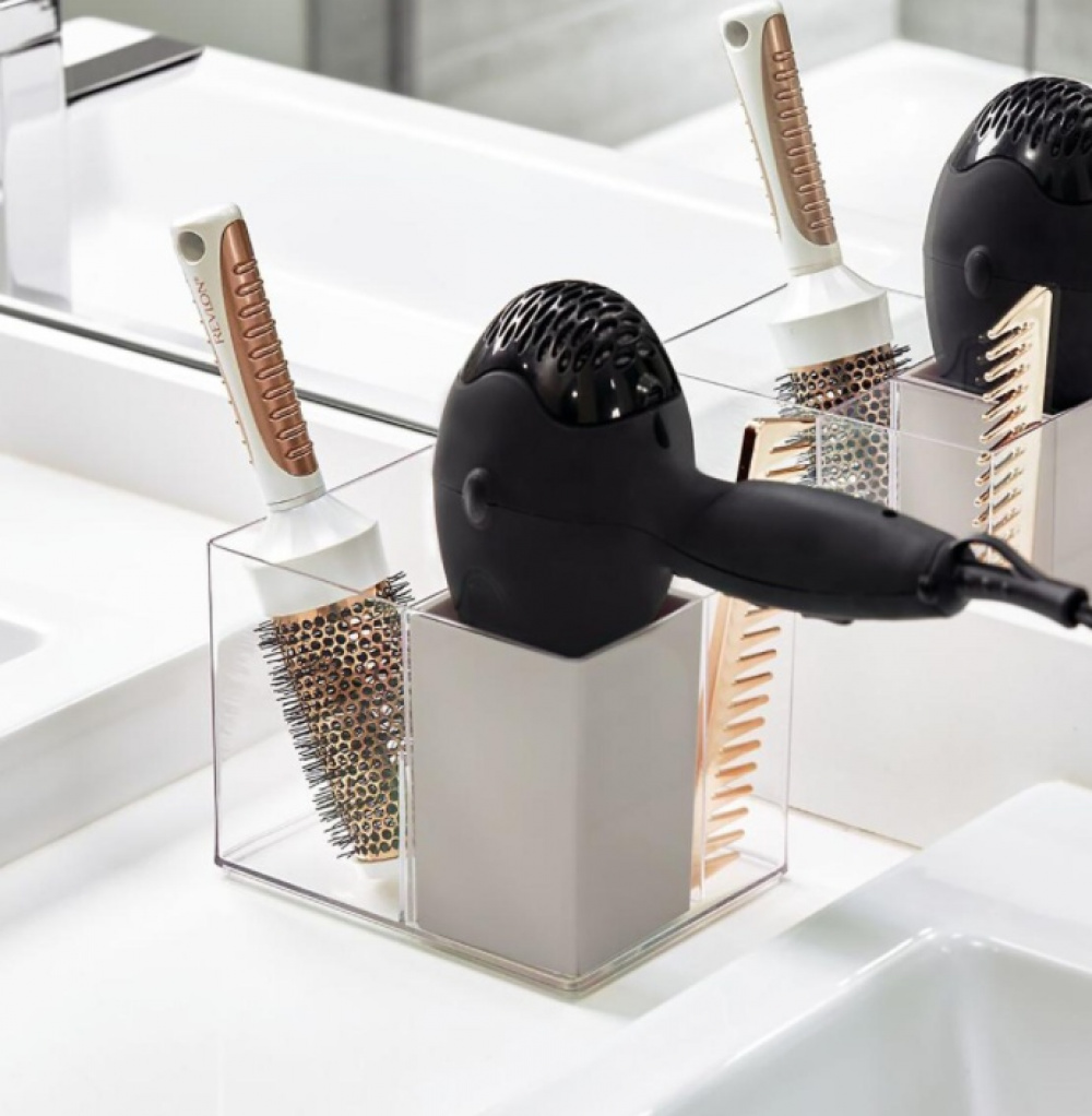 Förvaring av hårtork, THE HOME EDIT HAIR TOOL HOLDER, 13,3 x 17,1 x H 13,3 cm, Klar / Grå i gruppen Förvaring / Badrumsförvaring hos SmartaSaker.se (40648)