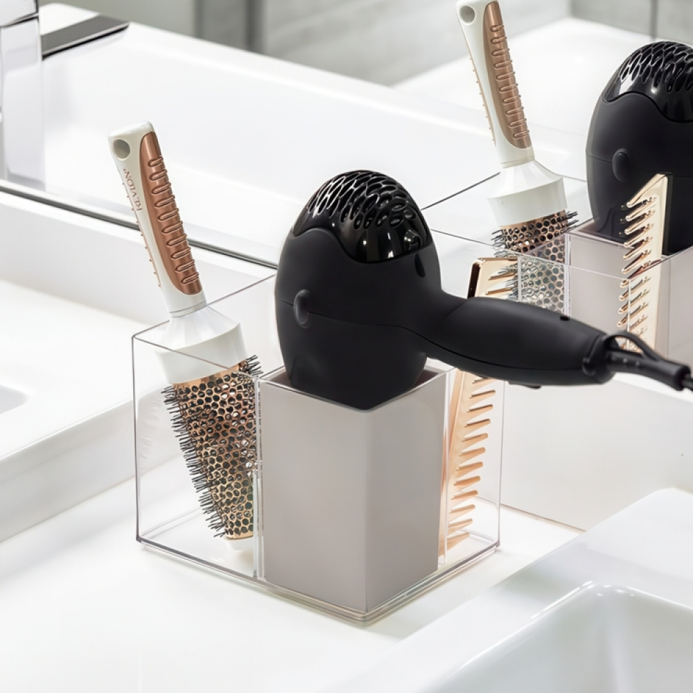 Förvaring av hårtork, THE HOME EDIT HAIR TOOL HOLDER, 13,3 x 17,1 x H 13,3 cm, Klar / Grå i gruppen Förvaring / Badrumsförvaring hos SmartaSaker.se (40648)