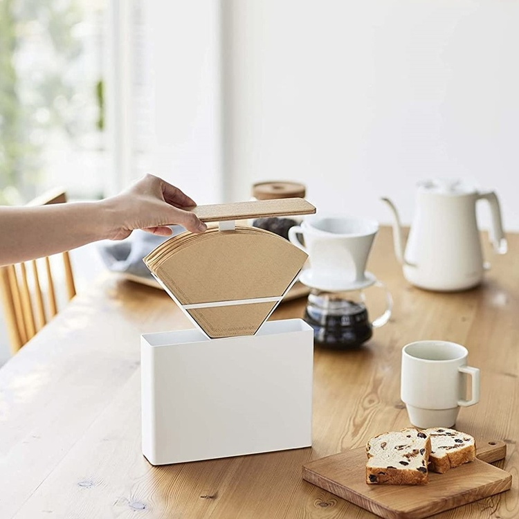 Förvaring av kaffefilter, Metall / Trä, YAMAZAKI COFFEE FILTER CASE, Vit / Natur i gruppen Förvaring / Köksförvaring hos SmartaSaker.se (40649)