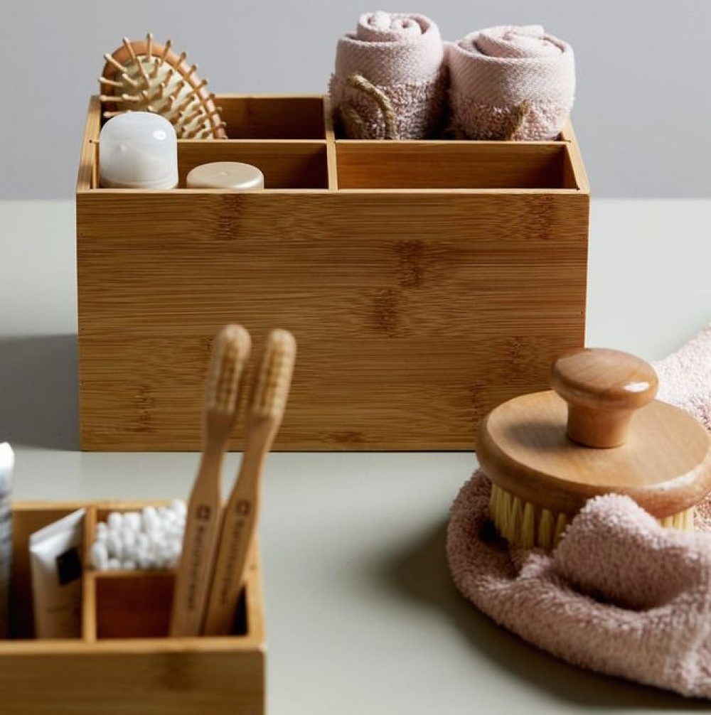 Förvaringsbox i Bambu 4 fack, TERRA, 22 x 14 x H12 cm, Natur i gruppen Förvaring / Förvaringslådor hos SmartaSaker.se (40660)