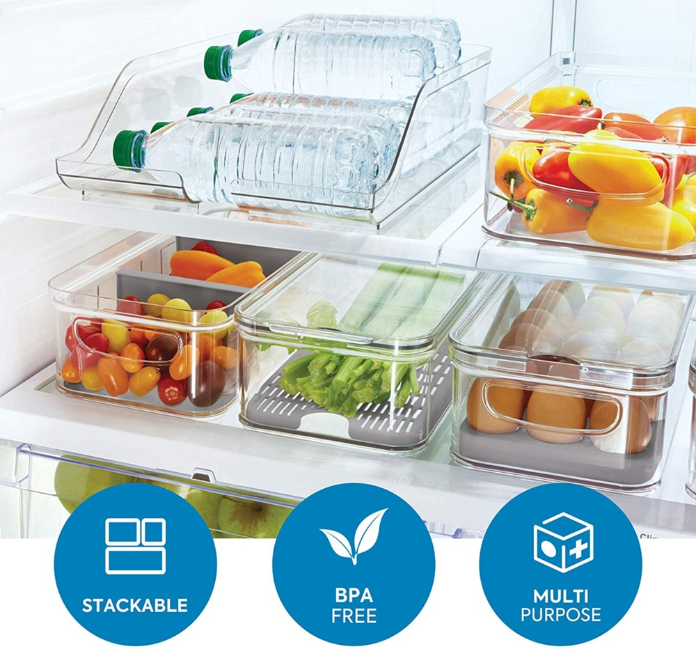 Förvaringsbricka för flaskor och burkar, RPET CRISP BEVERAGE BIN, 35,6 x 26,4 x H 9,5 cm, Transparent i gruppen Förvaring / Köksförvaring / Kylskåpsförvaring hos SmartaSaker.se (40667)