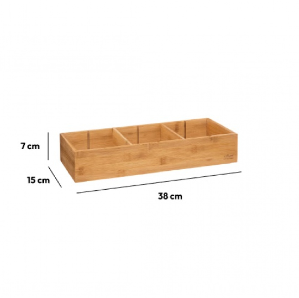 Förvaringsbricka i Bambu, Med 3 fack, TIDY SMART, 15 x 38 x H 7 cm, Natur i gruppen Förvaring / Förvaringslådor / Småförvaring hos SmartaSaker.se (40672)