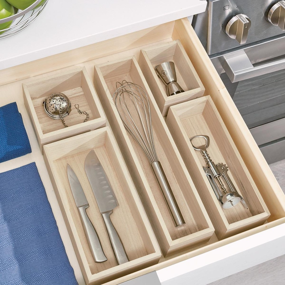 Förvaringsbricka, Långsmal, PAULOWNIA DRAWER ORGANISER, 8,6 x 38,1 x H 7 cm, Natur i gruppen Förvaring / Köksförvaring / Organisera köksskåp / Besticklådor hos SmartaSaker.se (40692)