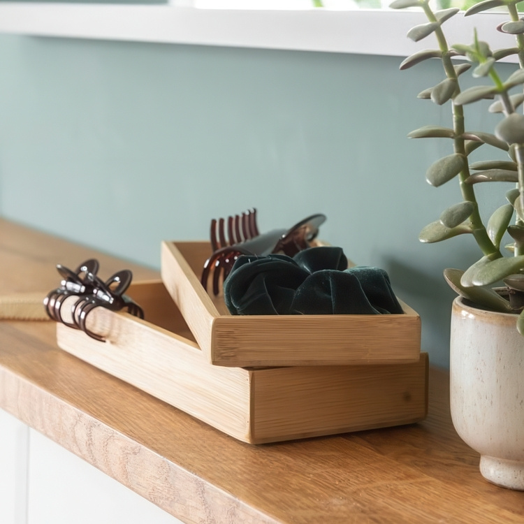 Förvaringsbrickor / Ask i Bambu, Stapelbara, 2 st, Medium, TERRA, 24 x 10 cm, Natur i gruppen Förvaring / Förvaringslådor / Småförvaring / Askar hos SmartaSaker.se (40711)