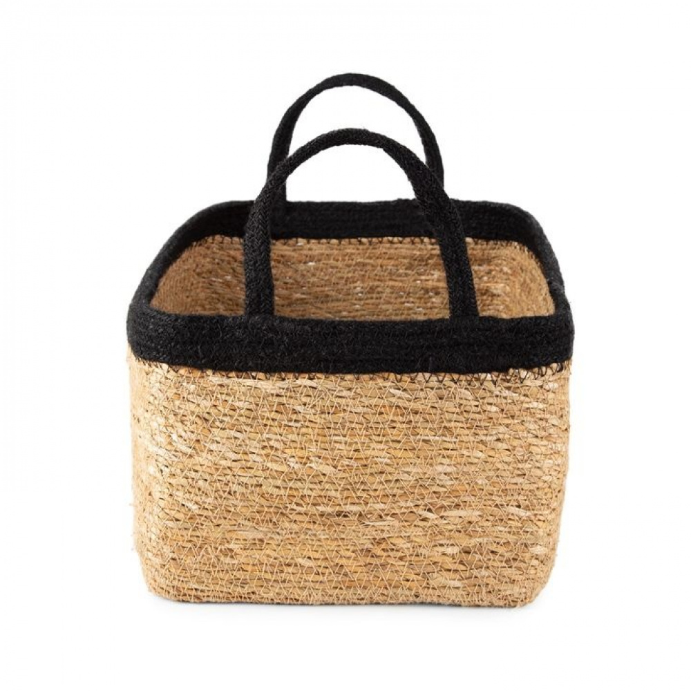 Förvaringskorg av Sjögräs och Jute, LARGE PANIER DE RANGEMENT, 34 x 23 x H 18 cm, Natur / Svart i gruppen Förvaring / Garderobsförvaring hos SmartaSaker.se (40734)
