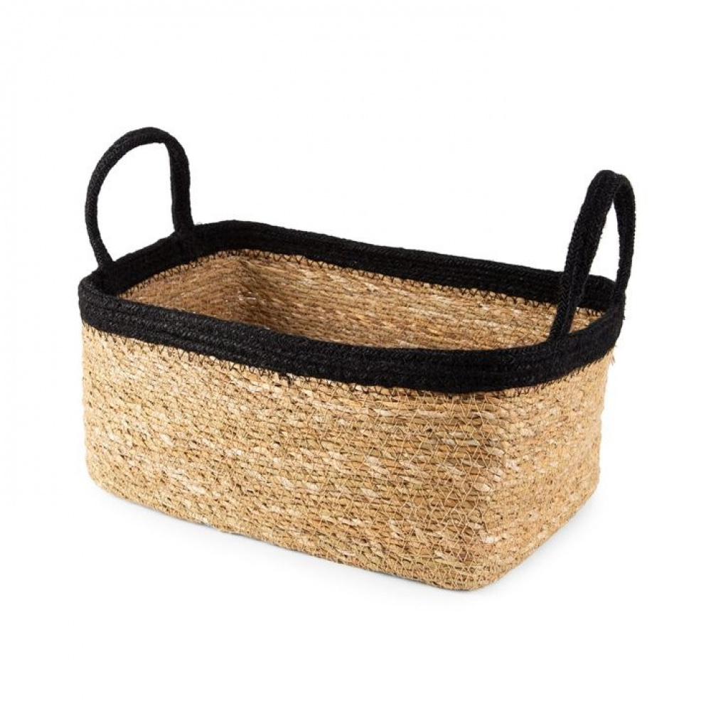 Förvaringskorg av Sjögräs och Jute, MEDIUM PANIER DE RANGEMENT, 29 x 20 x H 15 cm, Natur / Svart i gruppen Förvaring / Garderobsförvaring hos SmartaSaker.se (40735)