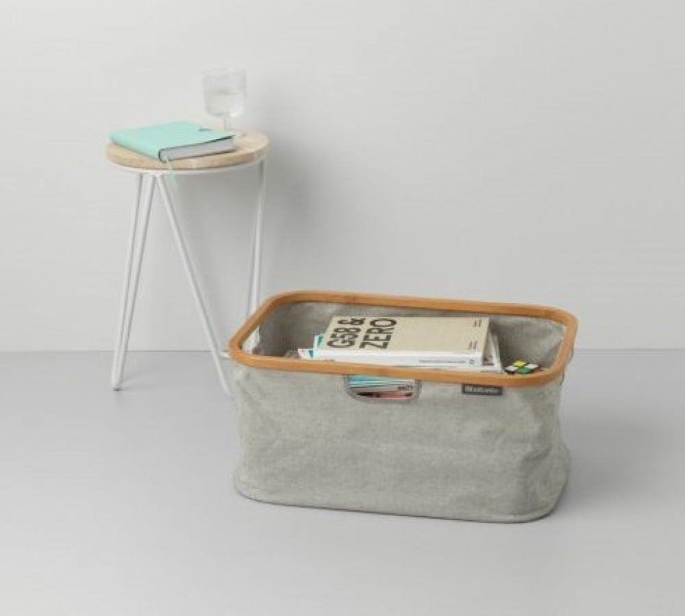 Förvaringskorg med bambukant, Hopfällbar, BRABANTIA, 36 x 54 x H 26,5 cm, Grå / Natur i gruppen Förvaring / Garderobsförvaring / Sorteringslådor hos SmartaSaker.se (40753)