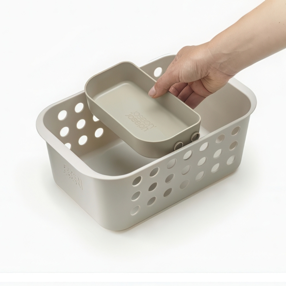 Förvaringskorg med bricka, EASY STORE COMPACT, 18,5 x 29 x H 13,3 cm, Joseph Joseph, Ljusgrå i gruppen Förvaring / Förvaringslådor / JosephJoseph förvaringslådor hos SmartaSaker.se (40754)