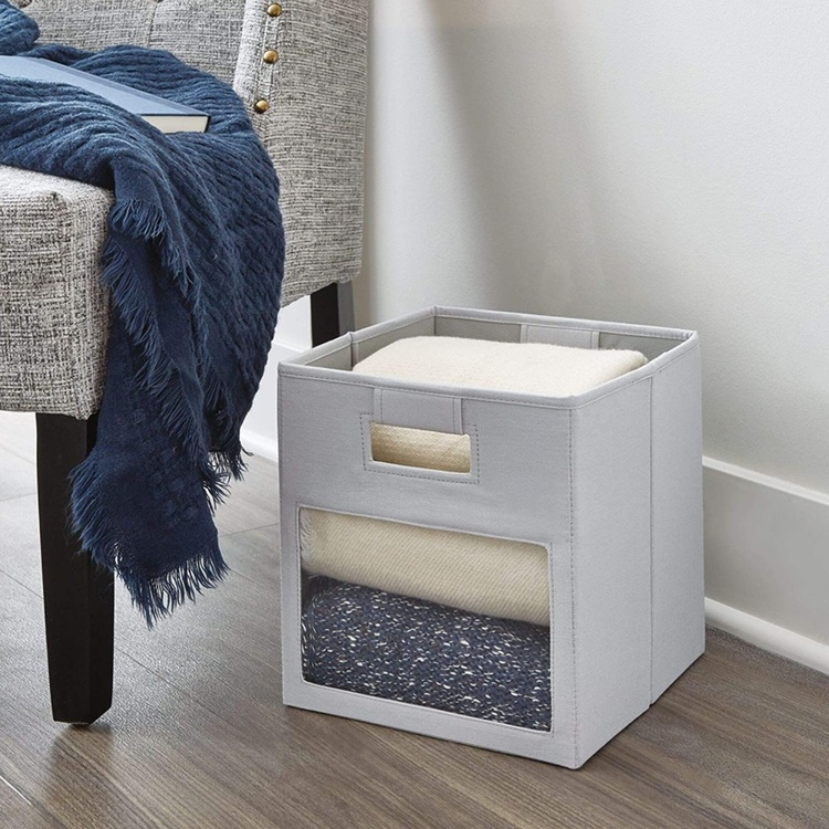Förvaringskorg med fönster, EVIE CUBE, 27,5 x 27,5 x H 28 cm, Ljusgrå i gruppen Förvaring / Barnrumsförvaring hos SmartaSaker.se (40756)