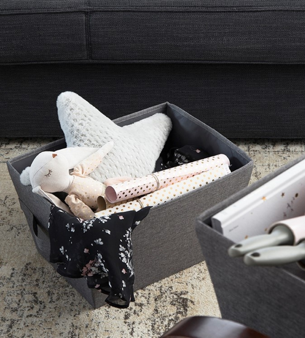 Förvaringskorg tyg, BIGSO TAPERED BIN MEDIUM, 40 x 30 x H 22 cm, Beige i gruppen Förvaring / Förråd- och garageförvaring / Korgar och hinkar hos SmartaSaker.se (40757)