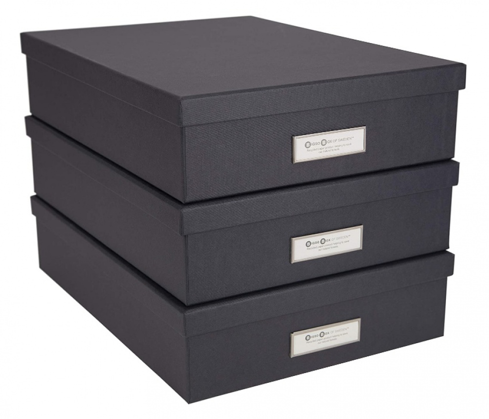 Förvaringslåda A4+, BIGSO OSKAR, 35 x 26 x H 8,5 cm, Mörkgrå i gruppen Förvaring / Förvaringslådor / BigSo förvaringslådor hos SmartaSaker.se (40788)