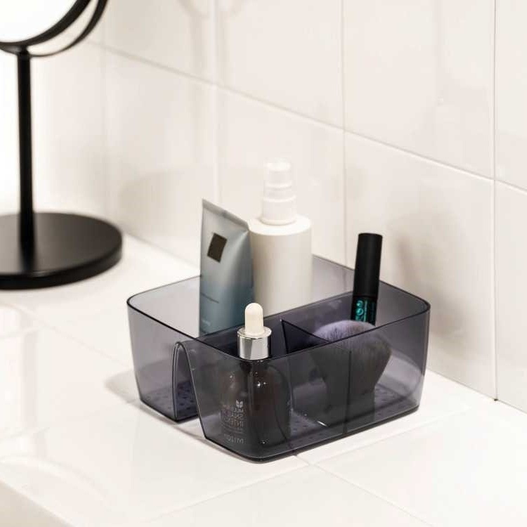 Förvaringslåda av återvunnen plast, 3 Fack, SAN DIEGO, 15,5 x 15,4, x H 7 cm, Transparent grå i gruppen Förvaring / Förvaringslådor hos SmartaSaker.se (40790)