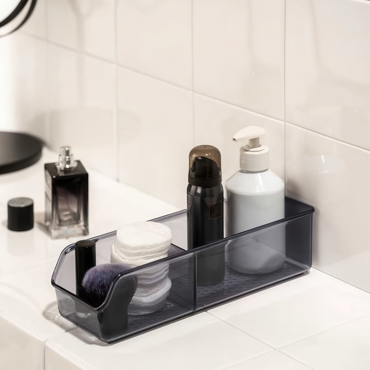 Förvaringslåda av återvunnen plast, långsmal, SAN DIEGO, 27,5 x 9 x H 7,2 cm, Transparent grå i gruppen Förvaring / Förvaringslådor hos SmartaSaker.se (40791)