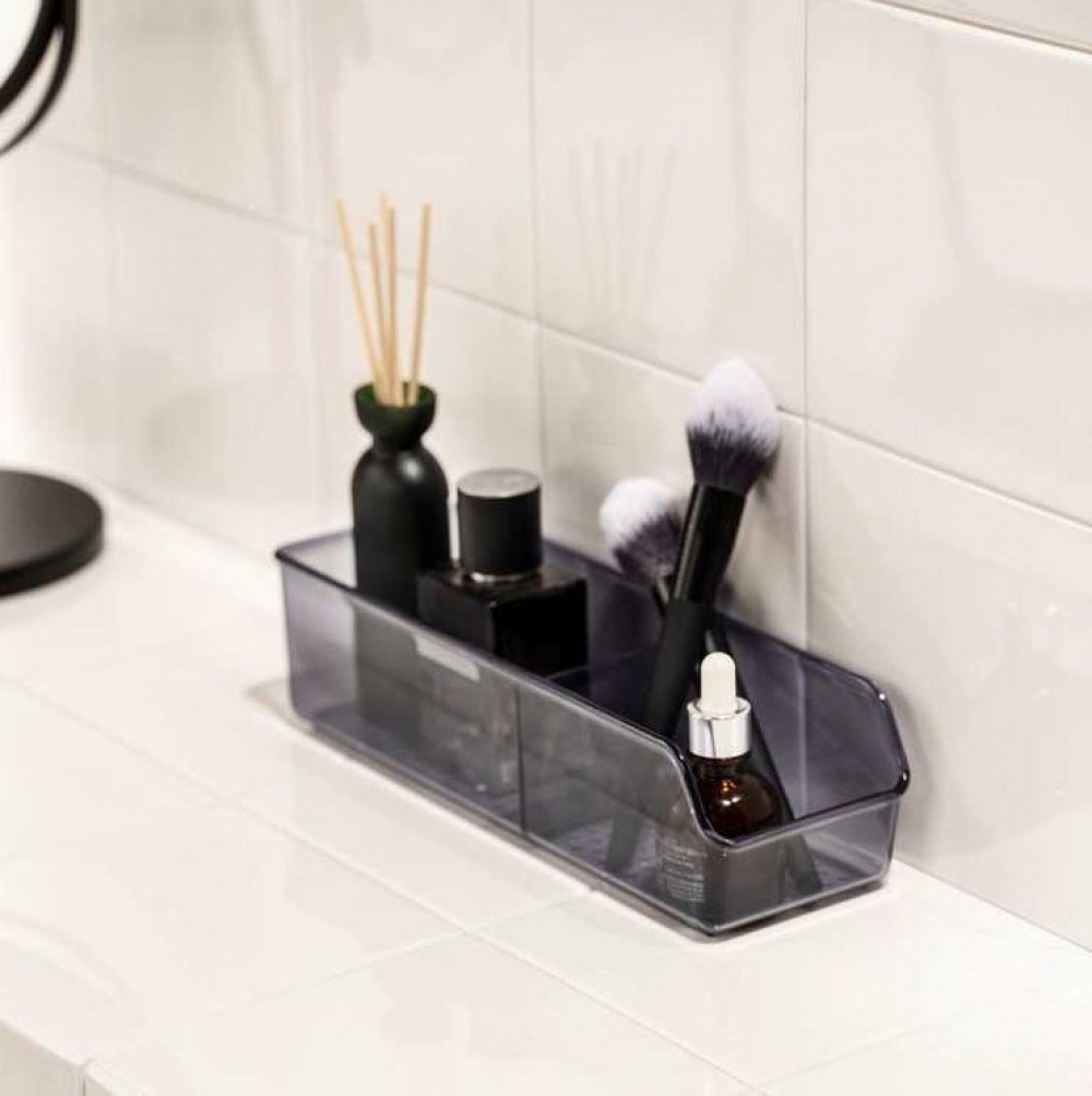 Förvaringslåda av återvunnen plast, långsmal, SAN DIEGO, 27,5 x 9 x H 7,2 cm, Transparent grå i gruppen Förvaring / Förvaringslådor hos SmartaSaker.se (40791)