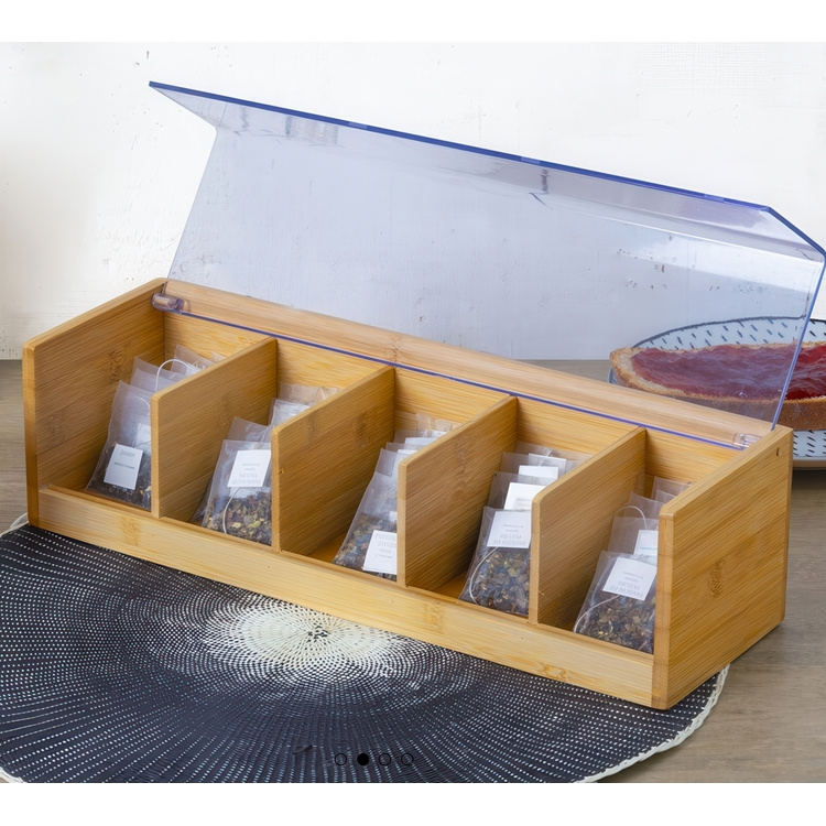 Förvaringslåda för Sortering, Avlång, BAMBOO TEA BOX, 5 fack, 36 x 11 x H 9,5 cm, Natur / Klar i gruppen Förvaring hos SmartaSaker.se (40797)