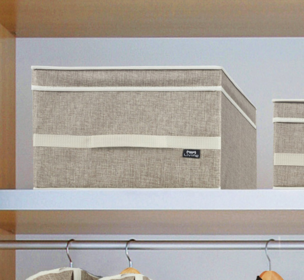 Förvaringslåda i tyg, med lock, MAISON LARGE, 50 x 38 x H 24 cm, Sand i gruppen Förvaring / Förvaringslådor hos SmartaSaker.se (40805)