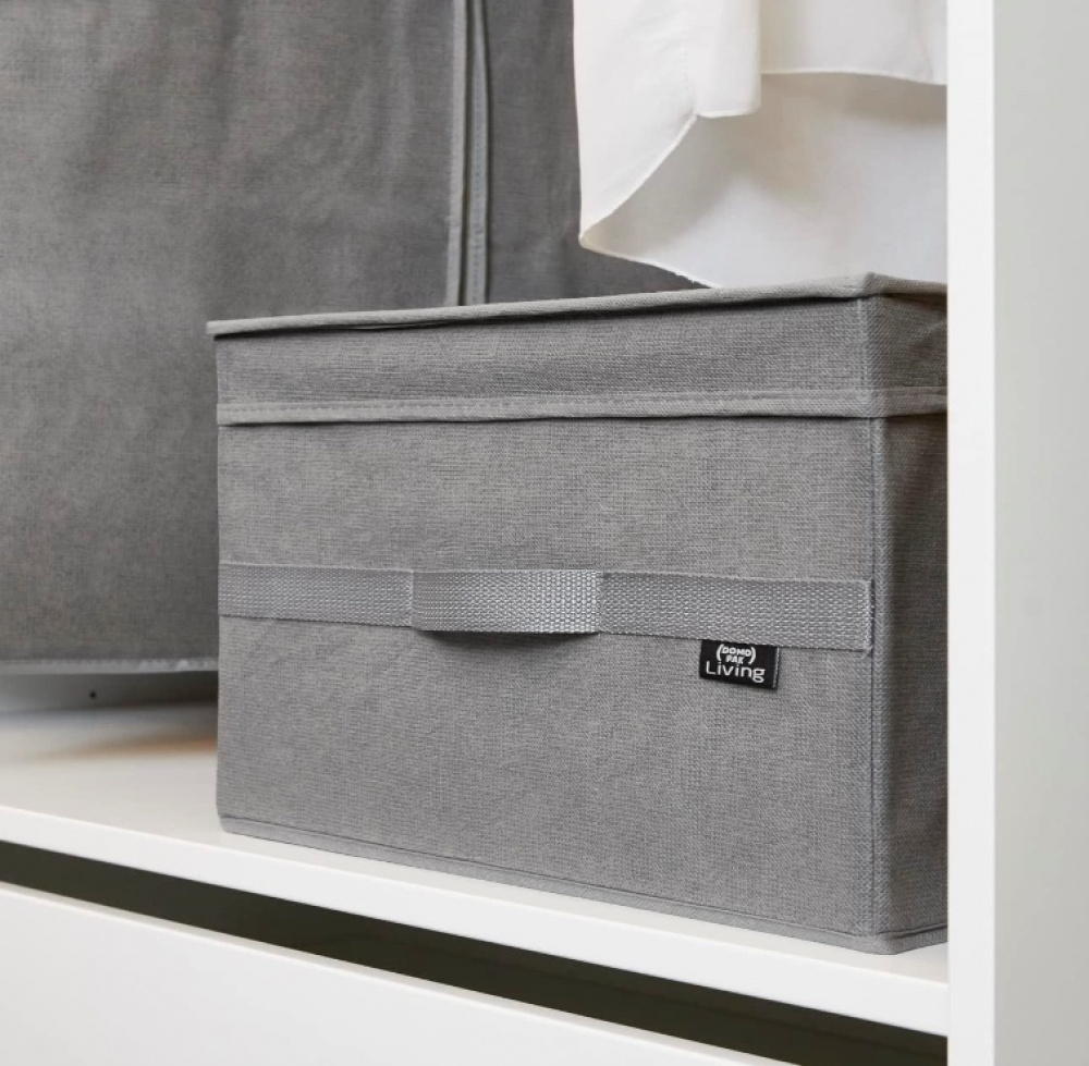 Förvaringslåda i tyg, med lock, STONE GREY LARGE, 50 x 38 x H 24 cm, Grå i gruppen Förvaring / Förvaringslådor hos SmartaSaker.se (40806)