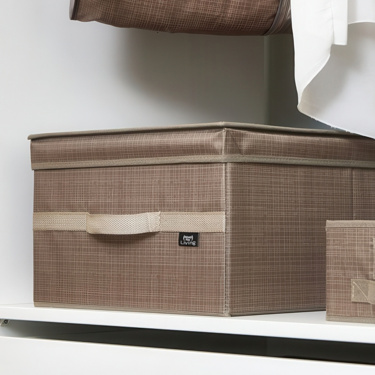 Förvaringslåda i tyg, med lock, VITA ECO LARGE, 50 x 38 x H 24 cm, Brun i gruppen Förvaring / Förvaringslådor hos SmartaSaker.se (40807)