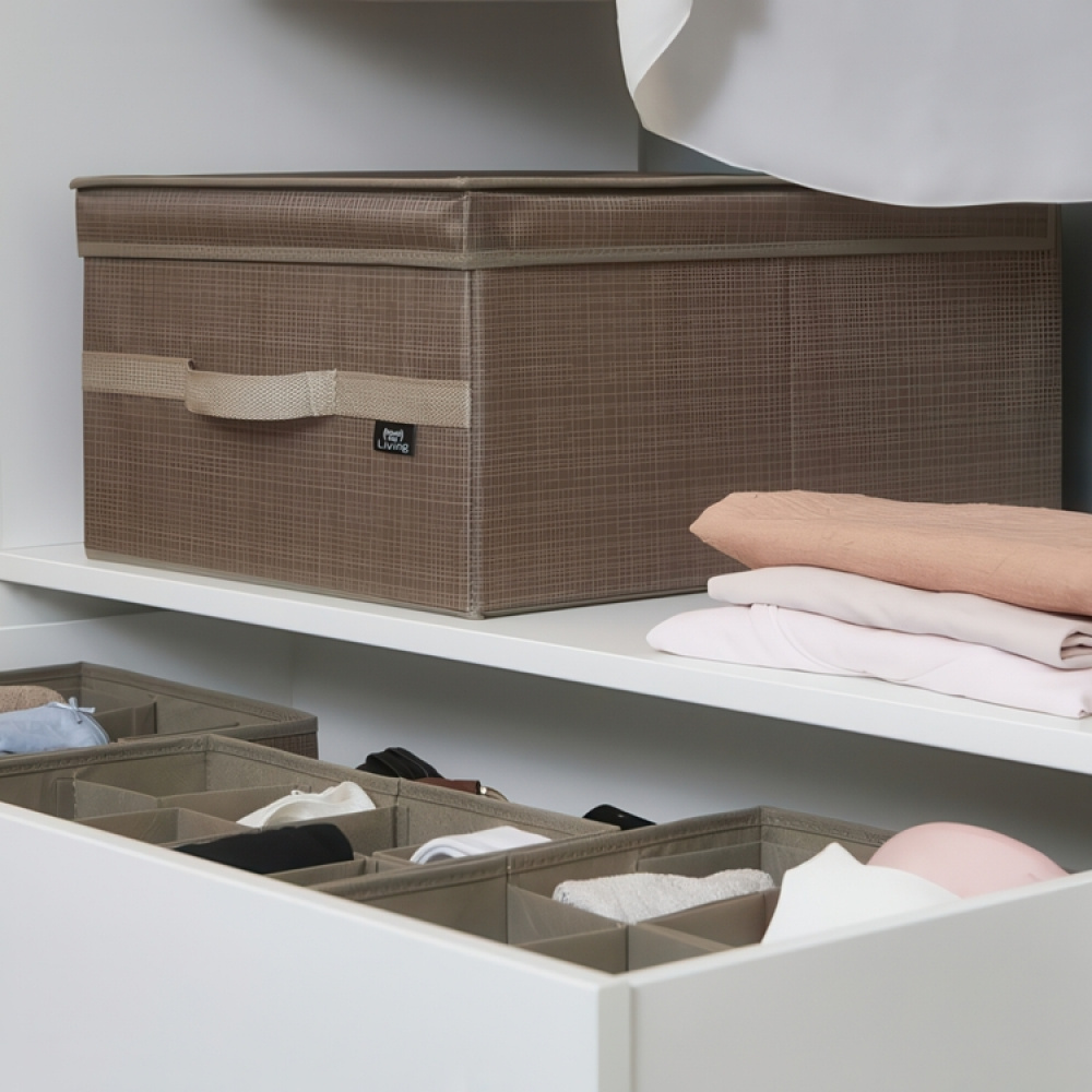 Förvaringslåda i tyg, med lock, VITA ECO LARGE, 50 x 38 x H 24 cm, Brun i gruppen Förvaring / Förvaringslådor hos SmartaSaker.se (40807)