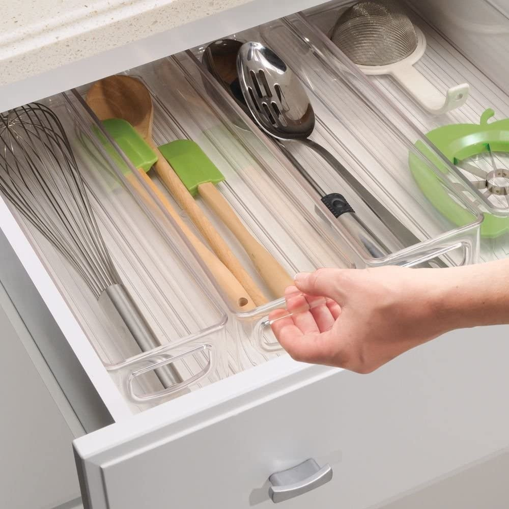 Förvaringslåda, Långsmal, Stapelbar, Låg. ID CABINET BIN, 10,2 x 40,6 x H7,6 cm, Transparent i gruppen Förvaring / Förvaringslådor hos SmartaSaker.se (40844)