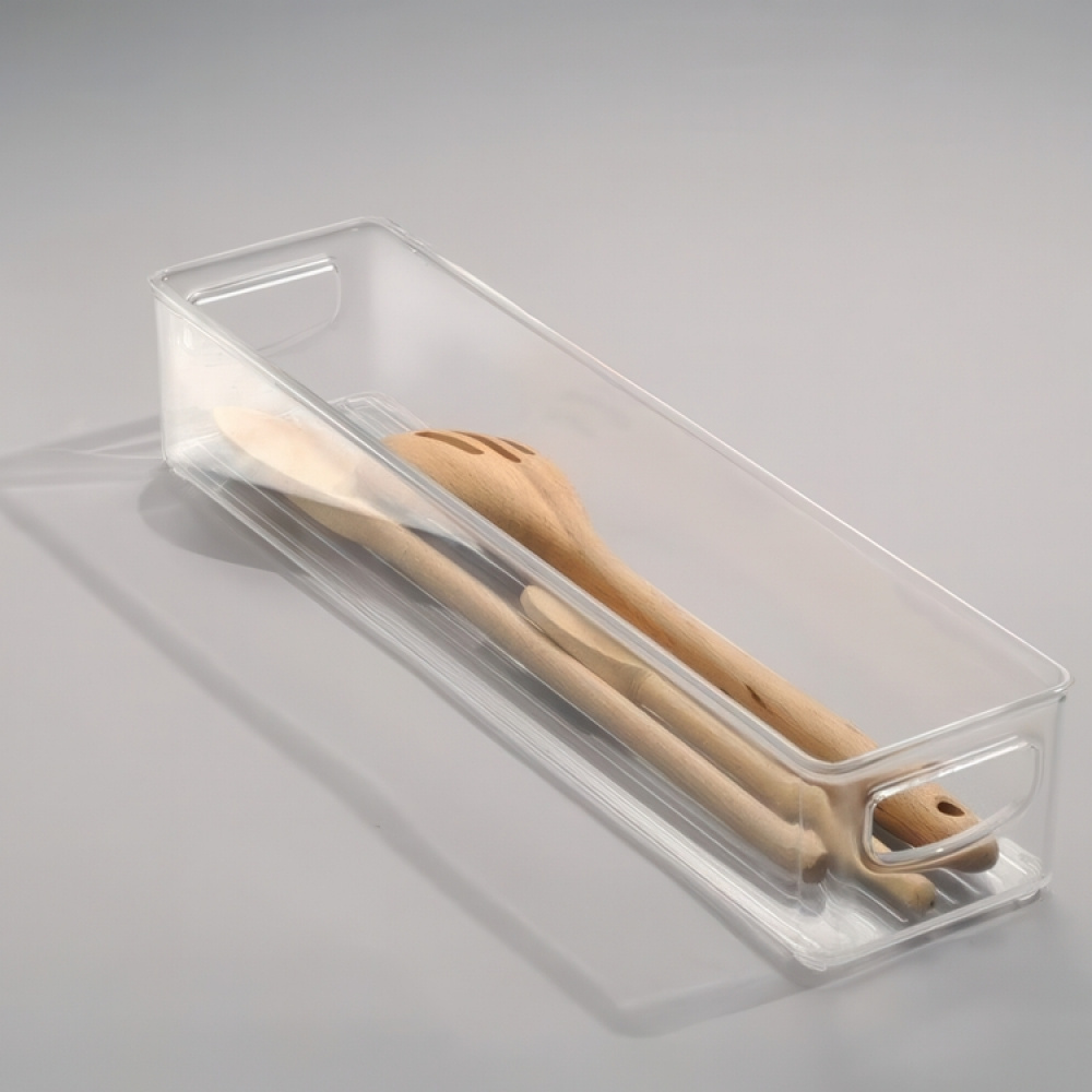 Förvaringslåda, Långsmal, Stapelbar, Låg. ID CABINET BIN, 10,2 x 40,6 x H7,6 cm, Transparent i gruppen Förvaring / Förvaringslådor hos SmartaSaker.se (40844)