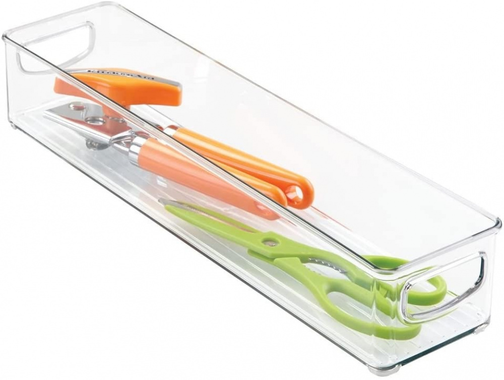 Förvaringslåda, Långsmal, Stapelbar, Låg. ID CABINET BIN, 10,2 x 40,6 x H7,6 cm, Transparent i gruppen Förvaring / Förvaringslådor hos SmartaSaker.se (40844)