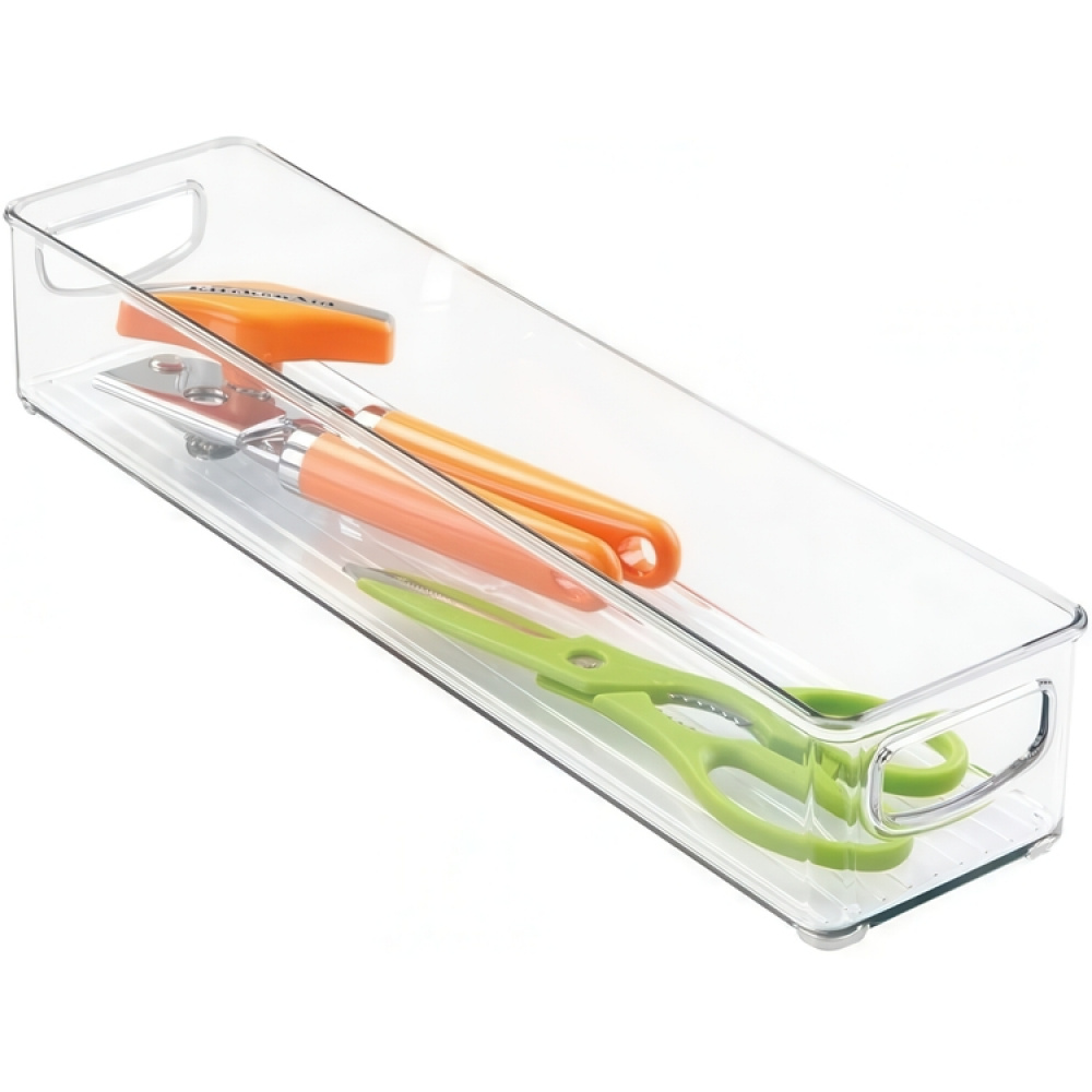 Förvaringslåda, Långsmal, Stapelbar, Låg. ID CABINET BIN, 10,2 x 40,6 x H7,6 cm, Transparent i gruppen Förvaring / Förvaringslådor hos SmartaSaker.se (40844)