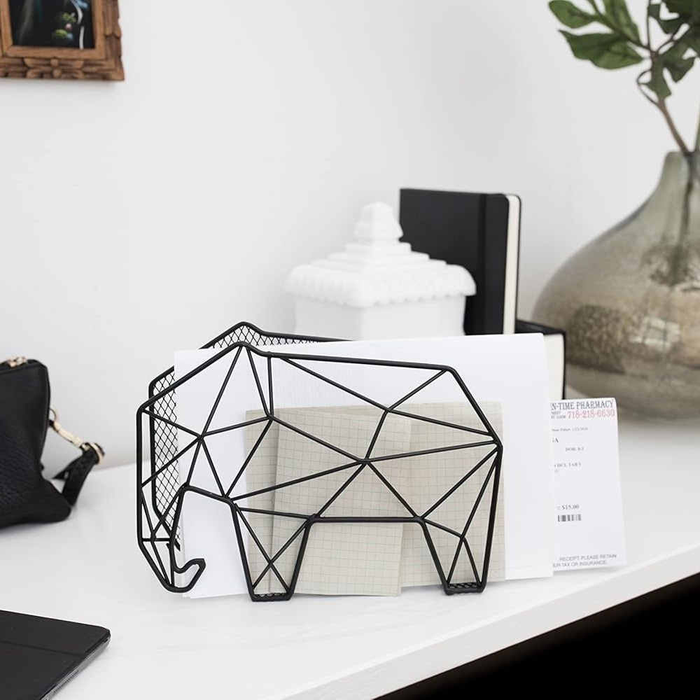 Förvaringsställ i metall, stående eller vägghängd, ELEPHANT, 20 x 9 x H 15 cm, Svart i gruppen Förvaring / Hallförvaring / Krokar och hängare hos SmartaSaker.se (40871)