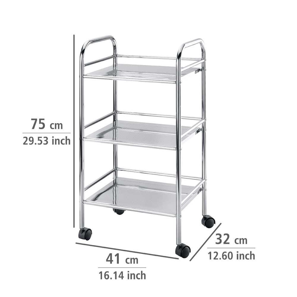 Förvaringsvagn med 3 hyllor, CHROME HOUSHOLD TROLLEY, 41 x 32 x H 75 cm, Krom i gruppen Förvaring / Köksförvaring hos SmartaSaker.se (40884)