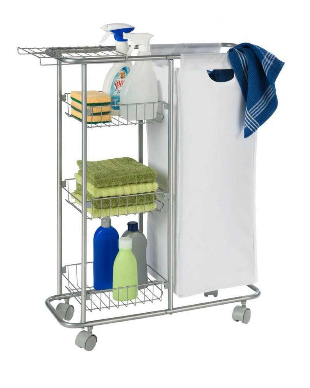 Förvaringsvagn med tvättsäck, COLLECTION TROLLEY, 58 x 20 x H 80 cm, Silvergrå i gruppen Förvaring / Tvätt och tork / Tvättkorgar hos SmartaSaker.se (40885)