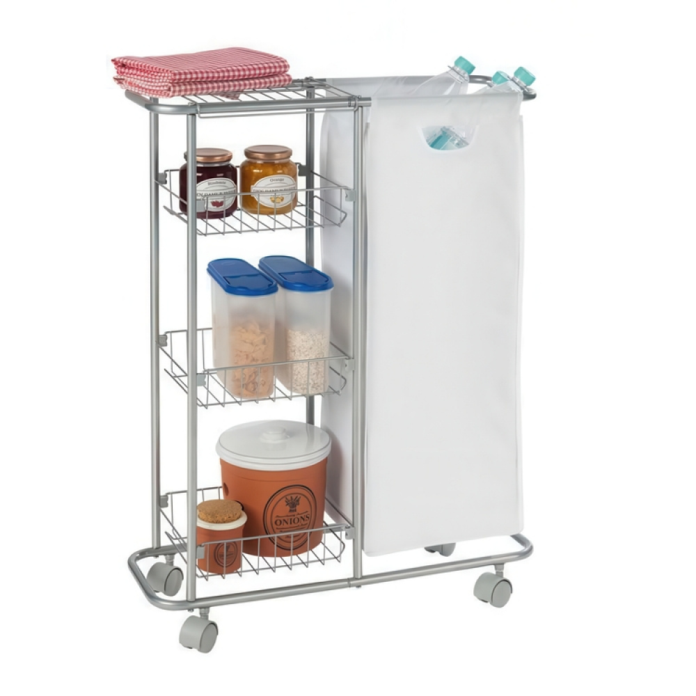 Förvaringsvagn med tvättsäck, COLLECTION TROLLEY, 58 x 20 x H 80 cm, Silvergrå i gruppen Förvaring / Tvätt och tork / Tvättkorgar hos SmartaSaker.se (40885)