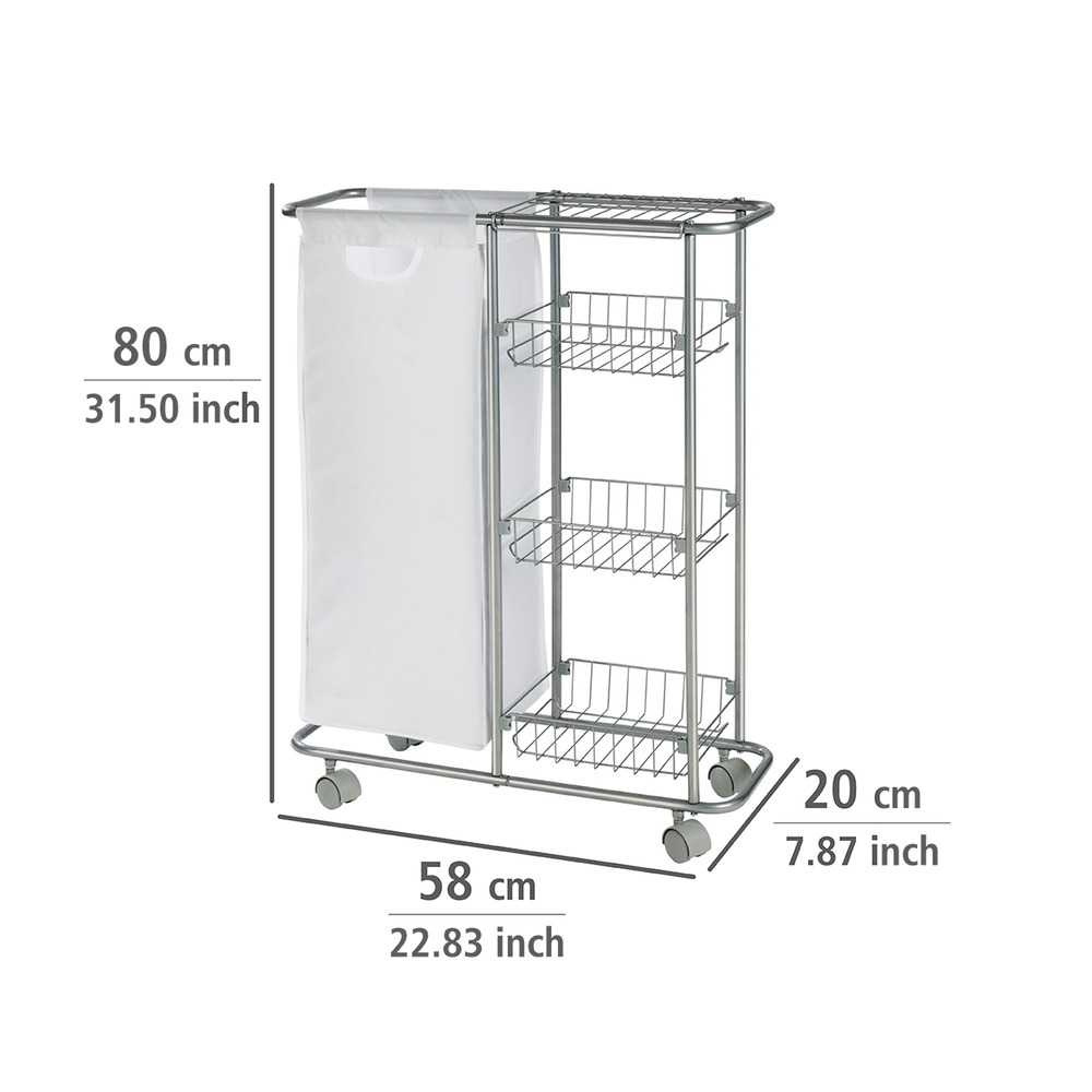 Förvaringsvagn med tvättsäck, COLLECTION TROLLEY, 58 x 20 x H 80 cm, Silvergrå i gruppen Förvaring / Tvätt och tork / Tvättkorgar hos SmartaSaker.se (40885)