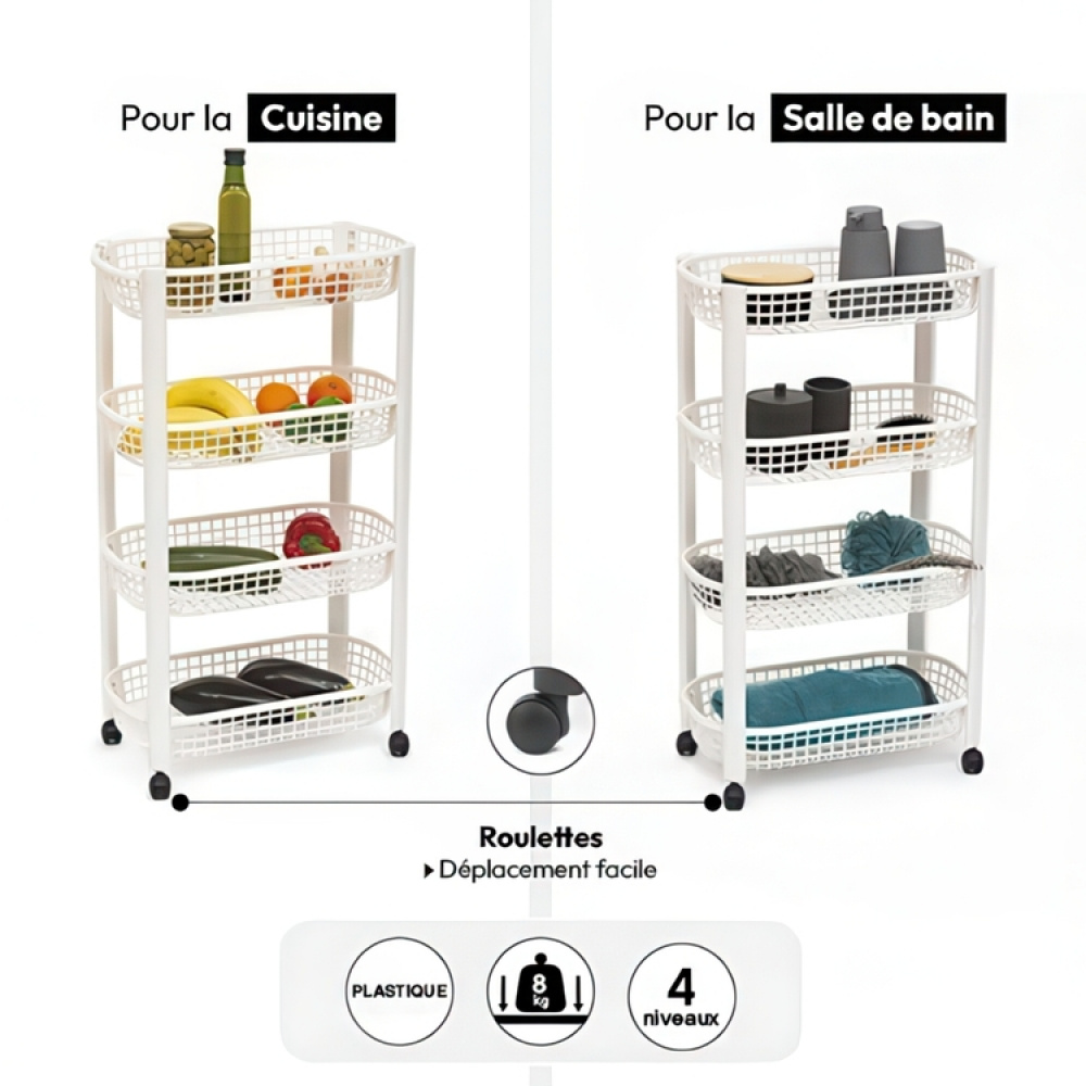 Förvaringsvagn, 4 TIERS BASKETS TROLLEY, 46,5 x 25,5 x H 79 cm i gruppen Förvaring / Badrumsförvaring hos SmartaSaker.se (40886)