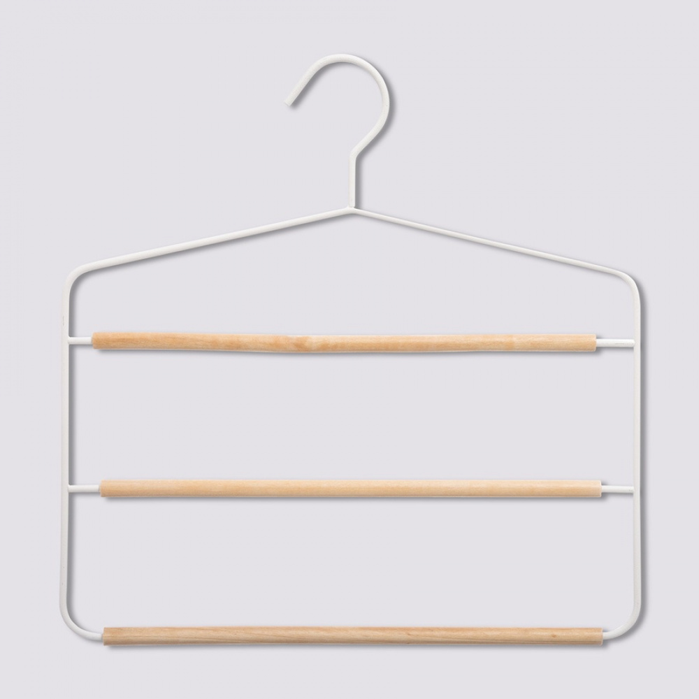 Galge för byxor, Metall och trä, STRONG 3-PANTS HANGER, 34 x H.36 cm, Vit / Natur i gruppen Förvaring / Garderobsförvaring / Galgar och hängare hos SmartaSaker.se (40933)