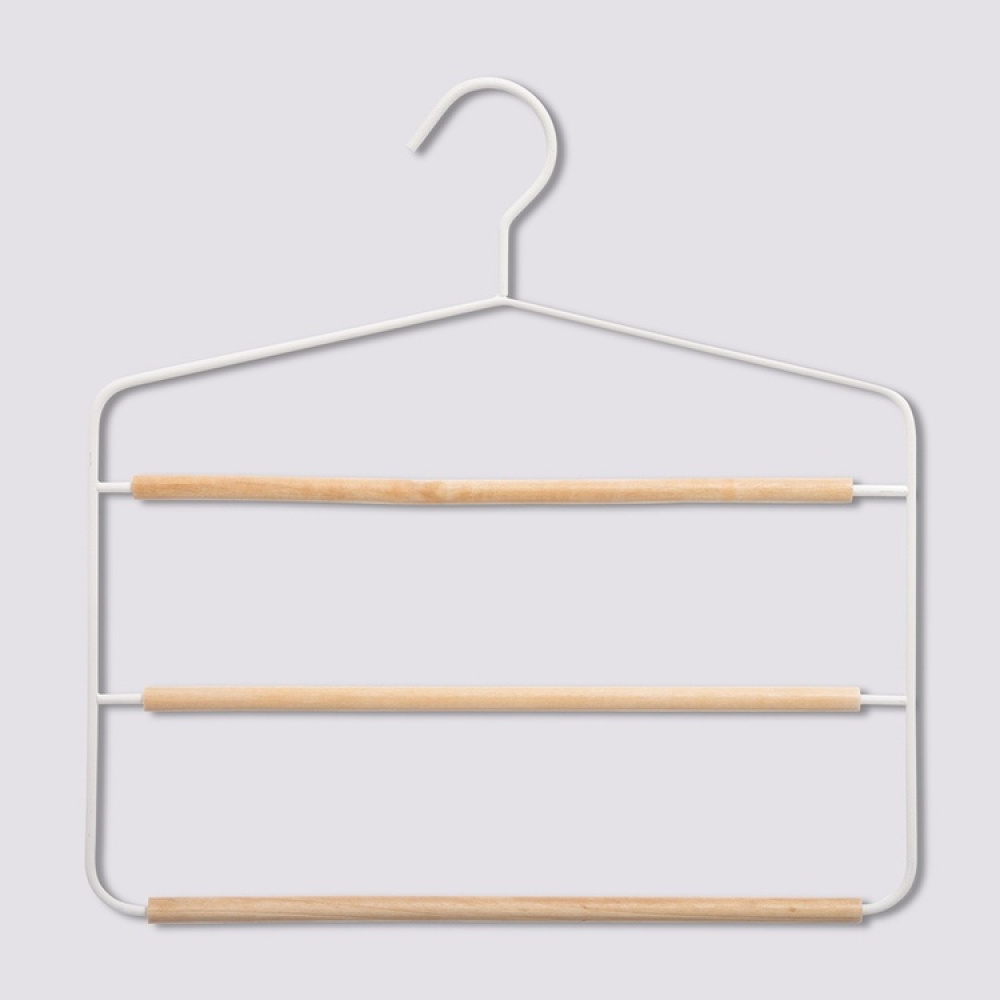 Galge för byxor, Metall och trä, STRONG 3-PANTS HANGER, 34 x H.36 cm, Vit / Natur i gruppen Förvaring / Garderobsförvaring / Galgar och hängare hos SmartaSaker.se (40933)