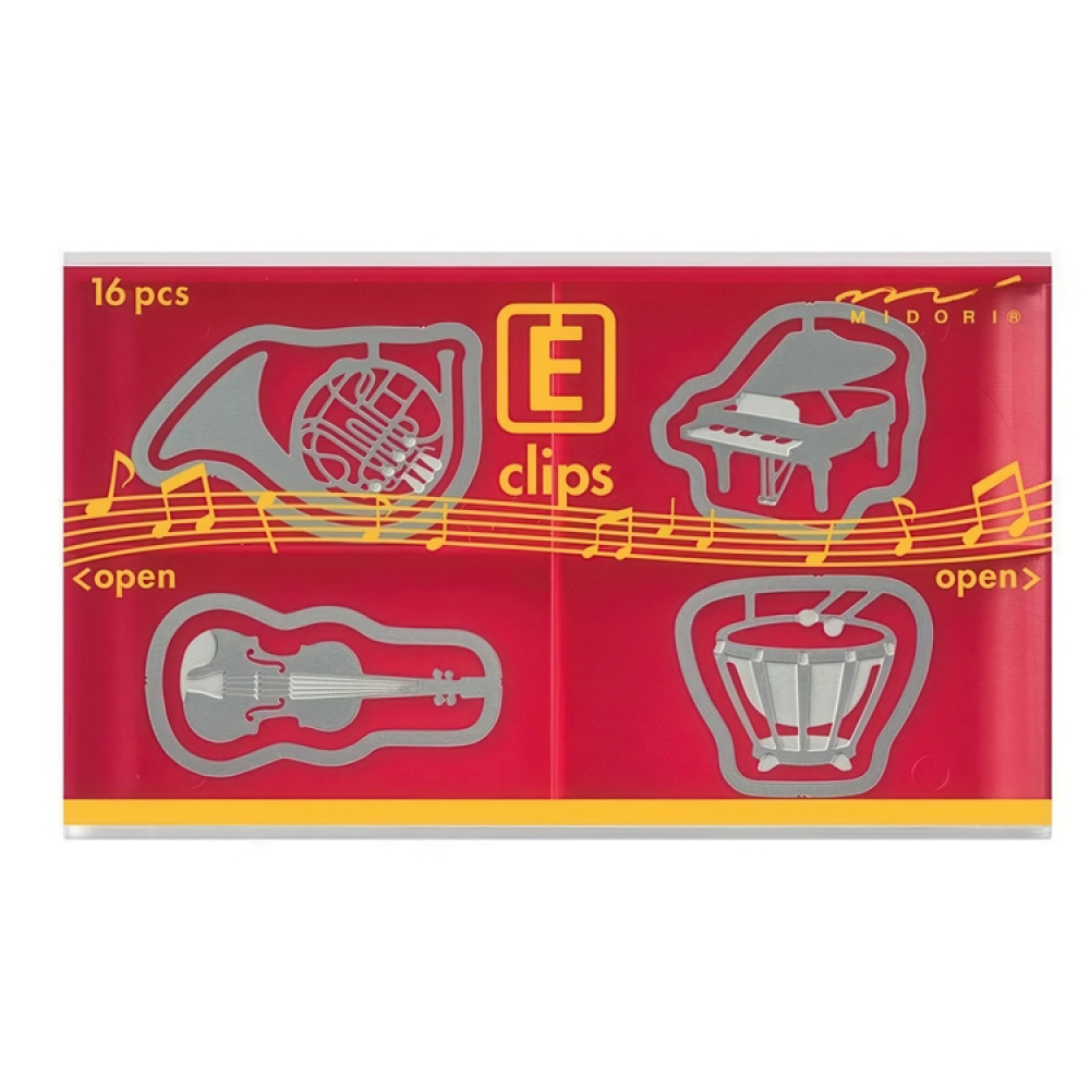 Gem i form av musikinstrument E-CLIPS - MUSIC, 16 st, Midori, Silver i gruppen Förvaring / Kontorsmaterial hos SmartaSaker.se (40995)